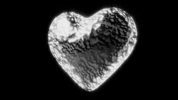 3D渲染黑白色闪亮的心