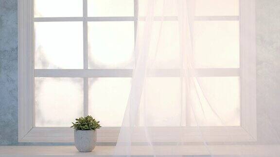 明亮的室内带窗帘的窗户