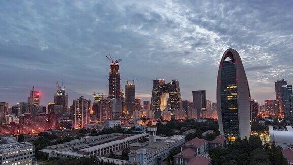 ZI鸟瞰图北京CBD区域的黎明夜晚到白天的过渡