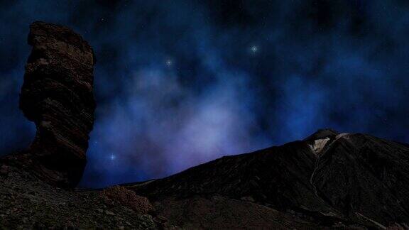 闪烁的星星和罗克·钦查多和特内里费岛泰德山后面的银河