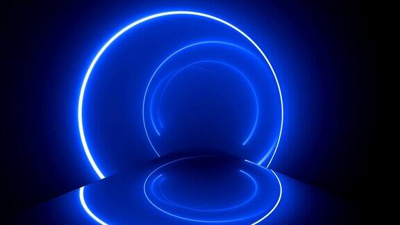 飞行通过发光的旋转霓虹方块创造一个隧道蓝、红、粉、绿光谱荧光紫外线现代彩色照明可循环4K动画