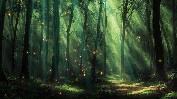 萤火虫在夜间森林动漫无缝背景