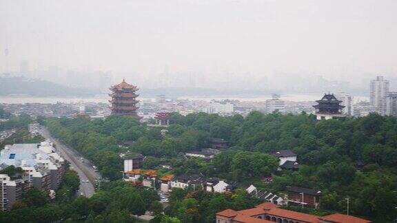 白天武汉城市景观屋顶全景4k中国