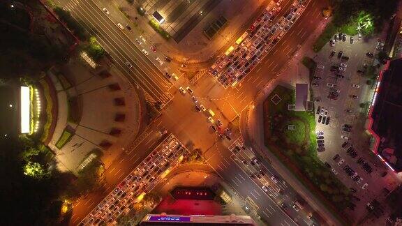 夜景照亮深圳城市交通街道十字路口高空俯仰全景4k中国