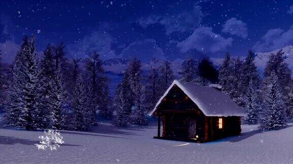 雪夜被雪困住的山间小屋
