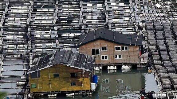 福建霞浦农民在海边养殖鲍鱼在水中放入大量笼子他们生活在海面上