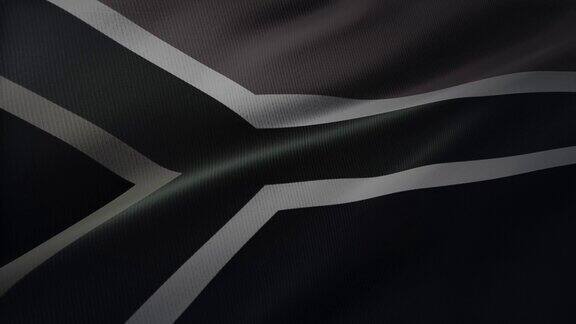 4K南非国旗在风中飘扬与高度详细的织物纹理