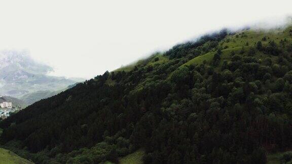 山坡上有茂密的森林山谷低地的定居地