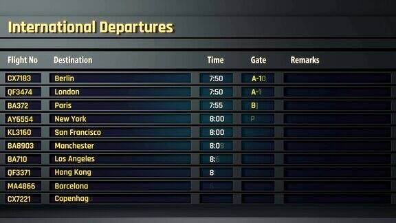 机场航班信息显示在起飞板上航班状态改变