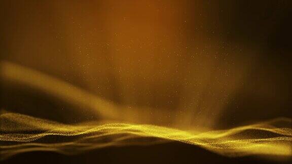 暗黄色黄金粒子形成抽象动画背景与下降和闪烁的光束射线粒子