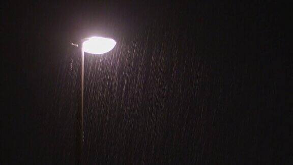雨夜孤独的路灯柱