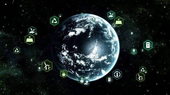 绿色地球在太空和轨道生态信息图图标循环背景