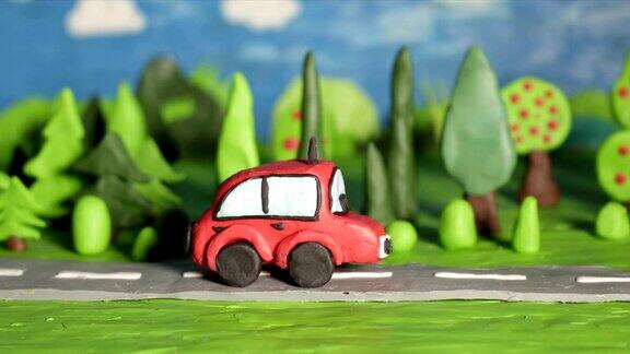定格动画与红色的橡皮泥车