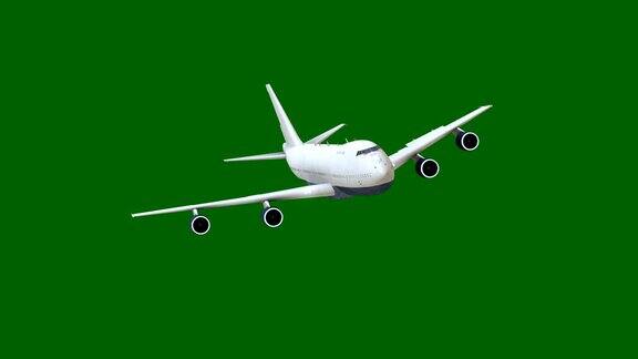 飞机隔离在绿色屏幕上商用飞机飞行正面视图