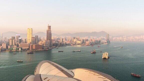 中国日落香港岛歌剧院屋顶全景4k时间推移