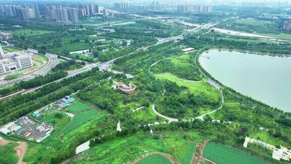 4K航拍河南郑州象湖生态文化公园最美天空