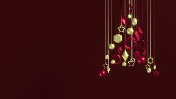 圣诞新年贺卡背景与黄金和闪光的红色背景在4K分辨率
