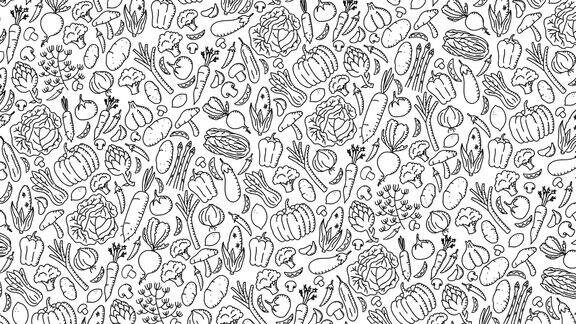 蔬菜旋转移动模式背景儿童手绘概念设计插图孤立在白色背景4K动画与复制空间