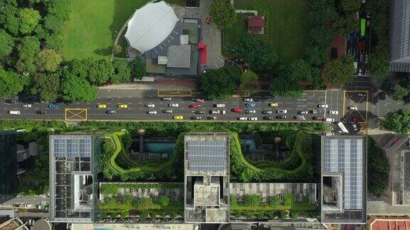 晴天新加坡市区著名建筑公园交通街道航拍全景4k