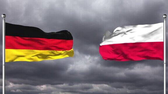 德国和波兰国旗互相挥舞|循环