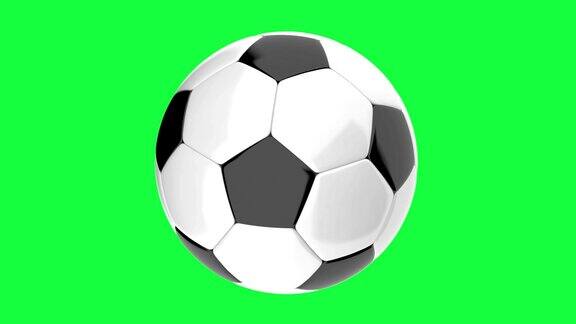 在绿色背景上旋转的足球循环动画