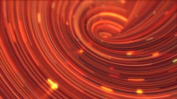 抽象能量橙色旋转弯曲线发光的神奇条纹和能量粒子的背景