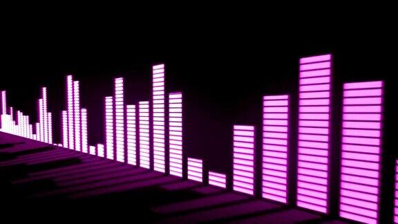 音乐控制水平辉光粉紫音频均衡器条移动与反射镜表面