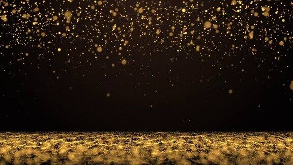 抽象的金色粒子在黑暗的背景下发光