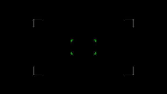 在黑色背景上使用白色方形框架和闪光灯的相机取景器的动画