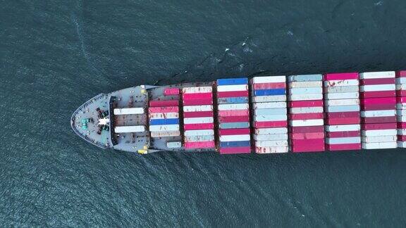 在海上航行的大型集装箱货轮航拍