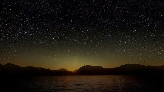 夜晚的大海可以看到群山和星空