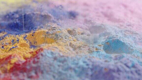 雨水水滴飞溅抽象背景慢镜头彩色粉末