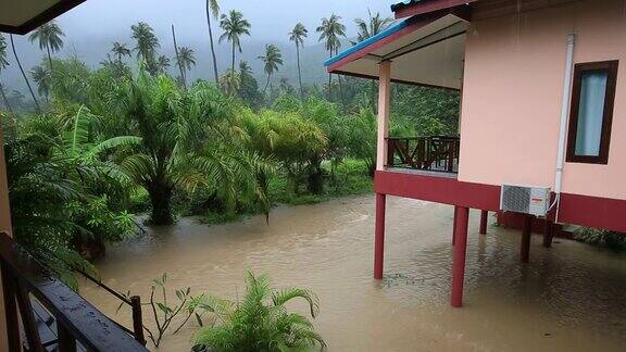 泰国帕岸岛的街道上出现了洪水和热带降雨