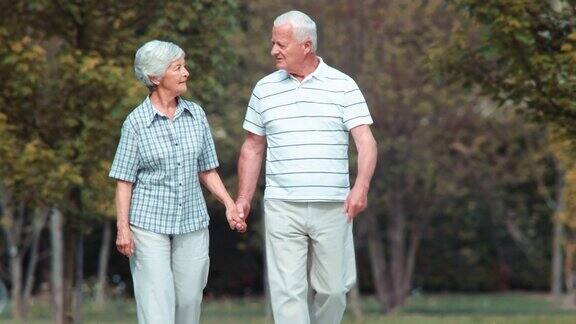 一对老年夫妇在公园散步