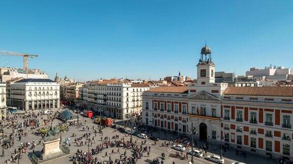 西班牙马德里时间间隔4K太阳门鸟瞰图城市时间间隔