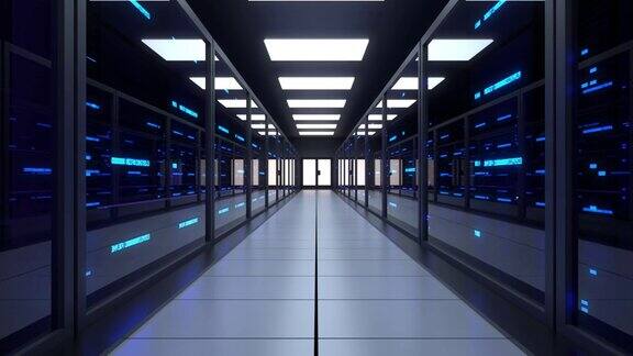 数据中心服务器室配备网络和数据服务器