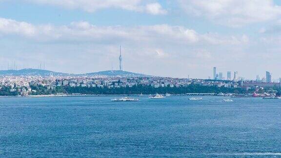 时间流逝:博斯普鲁斯海峡全景景观伊斯坦布尔市土耳其-中东