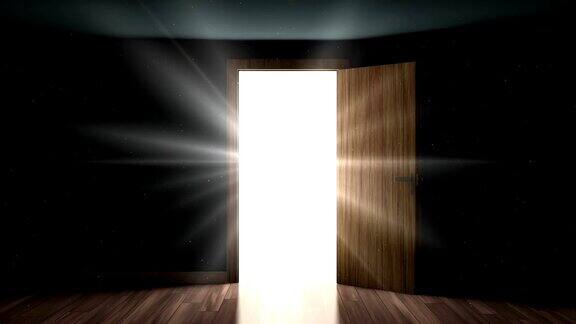 房间里的光线和粒子通过打开的门