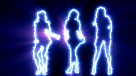 三个性感的女孩在蓝色的轮廓跳舞