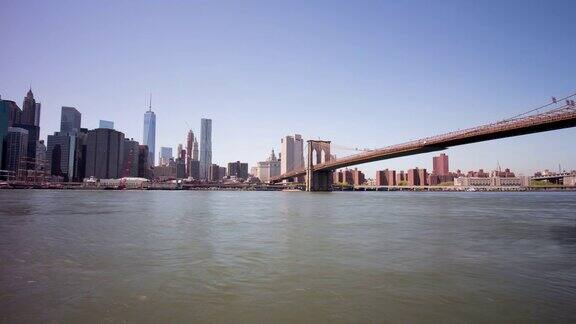 美国夏日布鲁克林大桥公园曼哈顿全景4k时间流逝