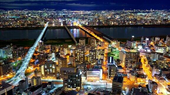 日本大阪市夜晚的时间流逝