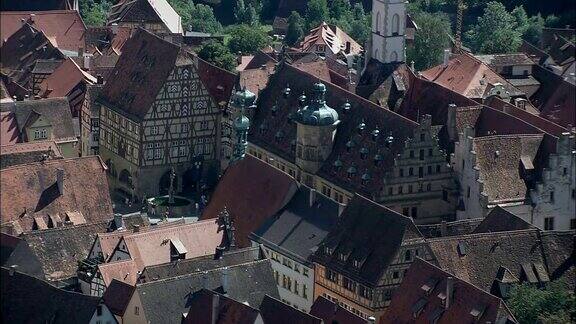 Rothenburg中心-鸟瞰图-巴伐利亚中弗兰科尼亚LandkreisAnsbach直升机拍摄空中视频cineflex建立拍摄德国
