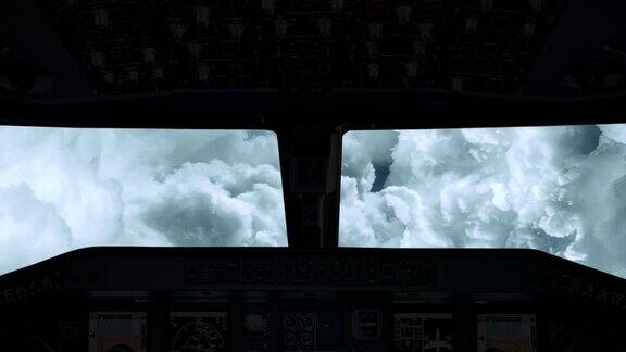 一架飞机驾驶座舱的观点直飞通过云层