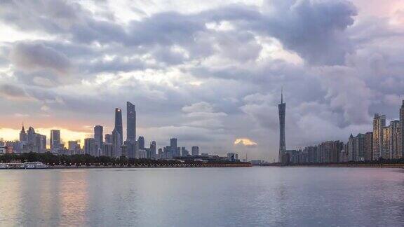 广州城市时间推移在日出时间中国广东省广州市