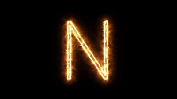 字母N代表燃烧的火焰燃烧燃烧字体或篝火字母文本与炙热的火焰闪耀的热效应3d渲染