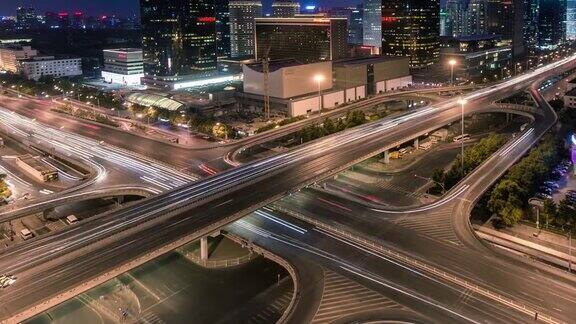 时间流逝北京国贸大桥夜间交通