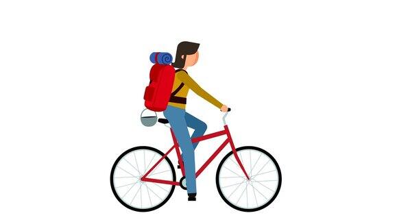 StickFigure象形图画GirlGirlRidingaBike骑自行车旅行CharacterFlatAnimation