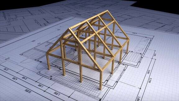建筑设计图上的木结构房屋制作