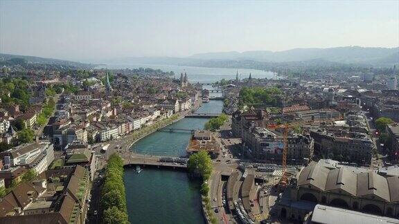 夏日苏黎世市中心航拍4k瑞士全景