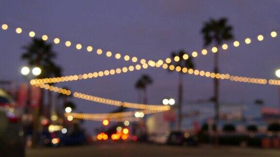 电动花环棕榈树美国加州海滩日落海岸黄昏天空洛杉矶的灯
